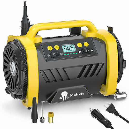 Maircle AC/DC Tire Inflator, 3 in 1 Portable Air Compressor for Car Tires with Auto Shut-off, LED Light, 150PSI Air Pump for Cars, Balls, Motorcycles