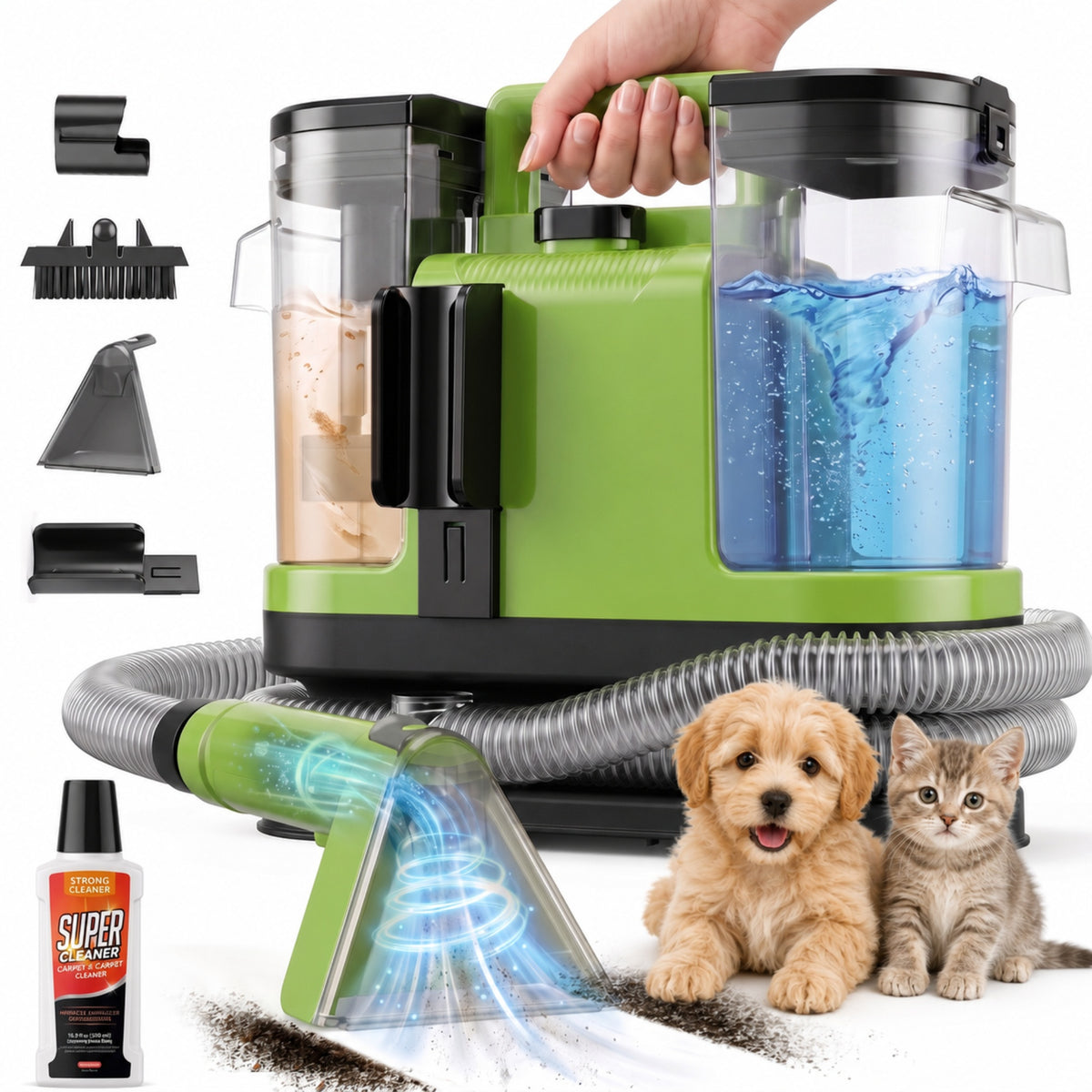 VACFORE Upholstery Cleaner Machine, Portable Carpet and Upholstery Deep Cleaner, Car/Auto Detailer, with Self-Cleaning Tough Stain Tool