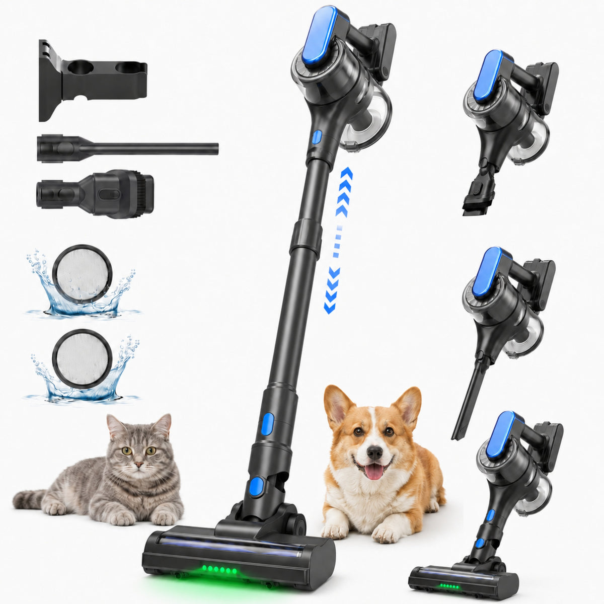 VACFORE Cordless Vacuum Cleaners, Strong Suction Vacuum Cleaner for Carpet, Hardwood Floor