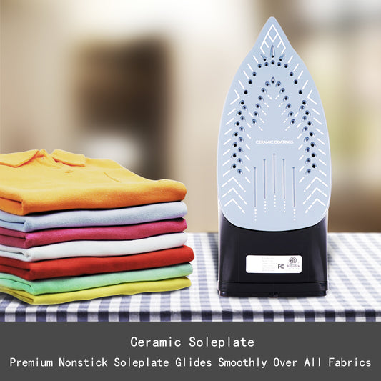 Steam iron, 1800W iron for Clothes with Rapid Heating Ceramic Coated Soleplate, Self-Cleaning, Auto-Off