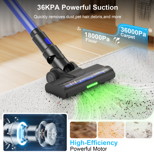Maircle Cordless Stick Vacuum, 55-Min Runtime, 36KPA Power Suction, LED Headlight Brush, for Hard Floors & Carpets (Blue)