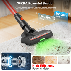 Maircle Cordless Stick Vacuum, 55-Min Runtime, Power Suction, LED Headlight Brush, for Hard Floors, Carpets, Red