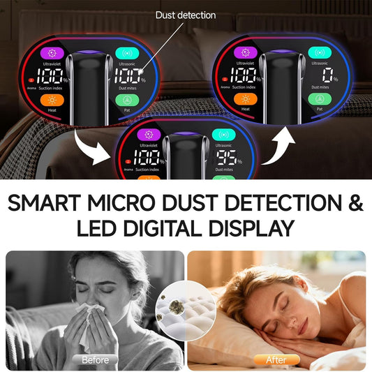 Maircle Mattress Vacuum Cleaner with UV Light, Bed Vacuum with Dust Detection, 18KPa Handheld Vacuum with LED Display, 40,000 Beats/Min Tapping, 150°F Heat, HEPA Filter for Bed, Couch