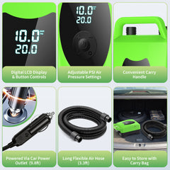 Maircle Paddle Board Pump Electric Portable, SUP Pump for Paddleboard, 20PSI Air Compressor with Auto-off, Deflation Function and 12V DC Car Connector for Inflatables, Kayaks and Boats