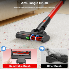 Maircle Cordless Stick Vacuum, 55-Min Runtime, Power Suction, LED Headlight Brush, for Hard Floors, Carpets, Red