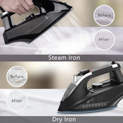Steam iron, 1800W iron for Clothes with Rapid Heating Ceramic Coated Soleplate, Self-Cleaning, Auto-Off