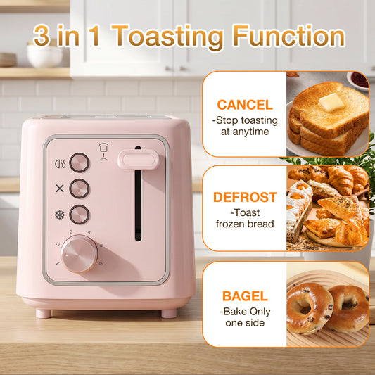 Maircle 2 Slice Toaster, Bread Toaster With Extra Wide Slots,6 Browning Settings, Defrost/Cancel/Bagel Button For Bagels, Waffles, Bread