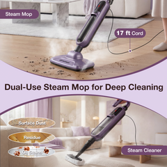 Maircle All-in-1 Detachable Steam Mop Cleaner, 17oz Large Capacity Water Tank, Multi-Surface Use for Hardwood, Tile, Grout & Furniture