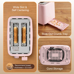 Maircle 2 Slice Toaster, Bread Toaster With Extra Wide Slots,6 Browning Settings, Defrost/Cancel/Bagel Button For Bagels, Waffles, Bread