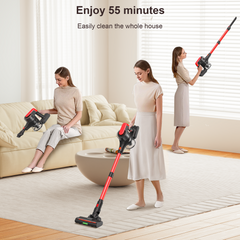 Maircle Cordless Stick Vacuum, 55-Min Runtime, Power Suction, LED Headlight Brush, for Hard Floors, Carpets, Red