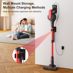Maircle Cordless Stick Vacuum, 55-Min Runtime, Power Suction, LED Headlight Brush, for Hard Floors, Carpets, Red