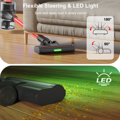 Maircle Cordless Stick Vacuum, 55-Min Runtime, Power Suction, LED Headlight Brush, for Hard Floors, Carpets, Red