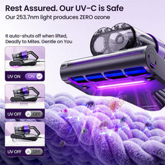 Maircle Mattress Vacuum Cleaner with UV Light, Bed Vacuum with Dust Detection, 18KPa Handheld Vacuum with LED Display, 40,000 Beats/Min Tapping, 150°F Heat, HEPA Filter for Bed, Couch