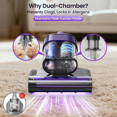 Maircle Mattress Vacuum Cleaner with UV Light, Bed Vacuum with Dust Detection, 18KPa Handheld Vacuum with LED Display, 40,000 Beats/Min Tapping, 150°F Heat, HEPA Filter for Bed, Couch