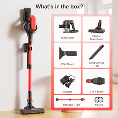 Maircle Cordless Stick Vacuum, 55-Min Runtime, Power Suction, LED Headlight Brush, for Hard Floors, Carpets, Red