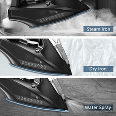 Steam iron, 1800W iron for Clothes with Rapid Heating Ceramic Coated Soleplate, Self-Cleaning, Auto-Off