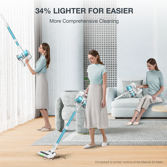 Cordless Stick Vacuum Cleaner, 18KPa Suction Power, Lightweight & Rechargeable, 40min Runtime, Anti-Tangle LED Brush, Ideal for Pet Hair, Carpets, Hardwood Floors, Apartment Living