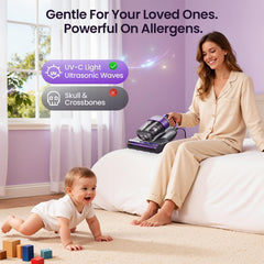 Maircle Mattress Vacuum Cleaner with UV Light, Bed Vacuum with Dust Detection, 18KPa Handheld Vacuum with LED Display, 40,000 Beats/Min Tapping, 150°F Heat, HEPA Filter for Bed, Couch