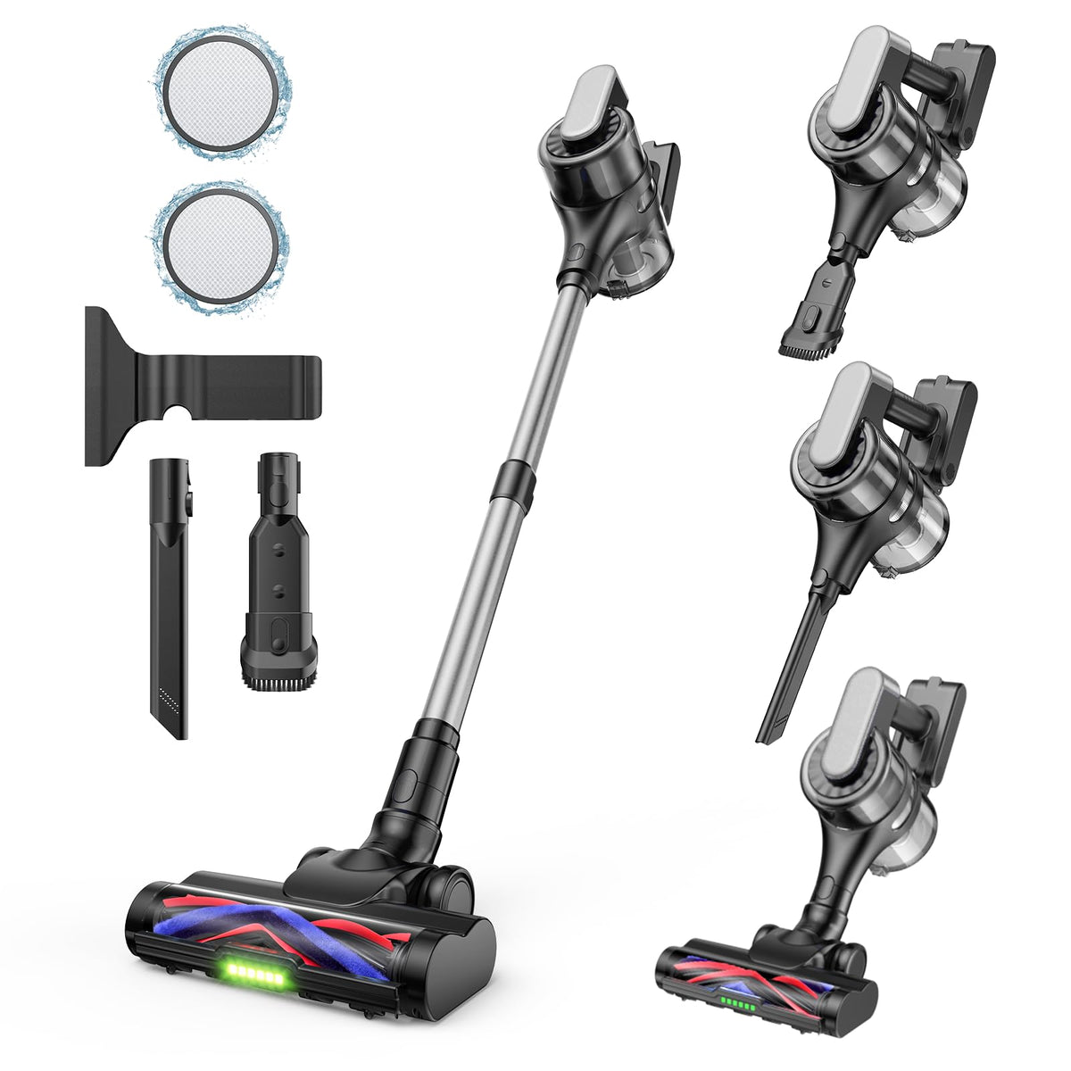 VACFORE Cordless Stick Vacuum Cleaner, Rechargeable Lightweight Vacuum with Green LED Headlight for Pet Hair
