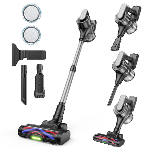 VACFORE Cordless Stick Vacuum Cleaner, Rechargeable Lightweight Vacuum with Green LED Headlight for Pet Hair