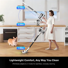 Maircle Cordless Stick Vacuum Cleaner, Power Suction, Headlight Motorized Brush, Lightweight, Self-Standing for Hard Floor, Carpet Pet Hair, White
