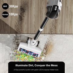 Maircle Cordless Stick Vacuum Cleaner, Power Suction, Headlight Motorized Brush, Lightweight, Self-Standing for Hard Floor, Carpet Pet Hair, White