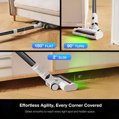 Maircle Cordless Stick Vacuum Cleaner, Power Suction, Headlight Motorized Brush, Lightweight, Self-Standing for Hard Floor, Carpet Pet Hair, White