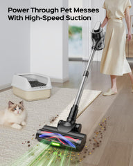Cordless Stick Vacuum Cleaner, Rechargeable Lightweight Vacuum with Green LED Headlight for Pet Hair